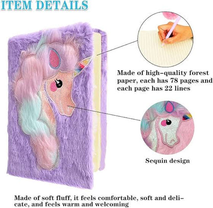 Unicorn Fur Sequin Diary with Designer Pen Gift Set – Perfect for Kids & Teens
