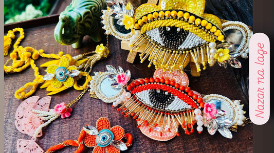 N-29 🧿 Evil Eye Rakhi Lumba Set for Bhaiya Bhabhi – Reusable Flexible Metal Bracelet Set (Assorted Colours)