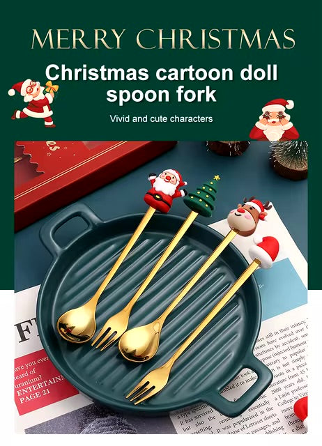 Christmas Special Stainless Steel Spoon & Fork Set in Elegant Gift Box (Set of 6)