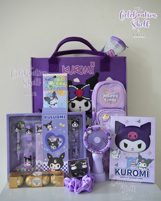 Kuromi Gift Hamper for Girls | Loaded Purple Themed Rakhi Special 2025 | Kawaii Stationery, Fan, Chocolates & More