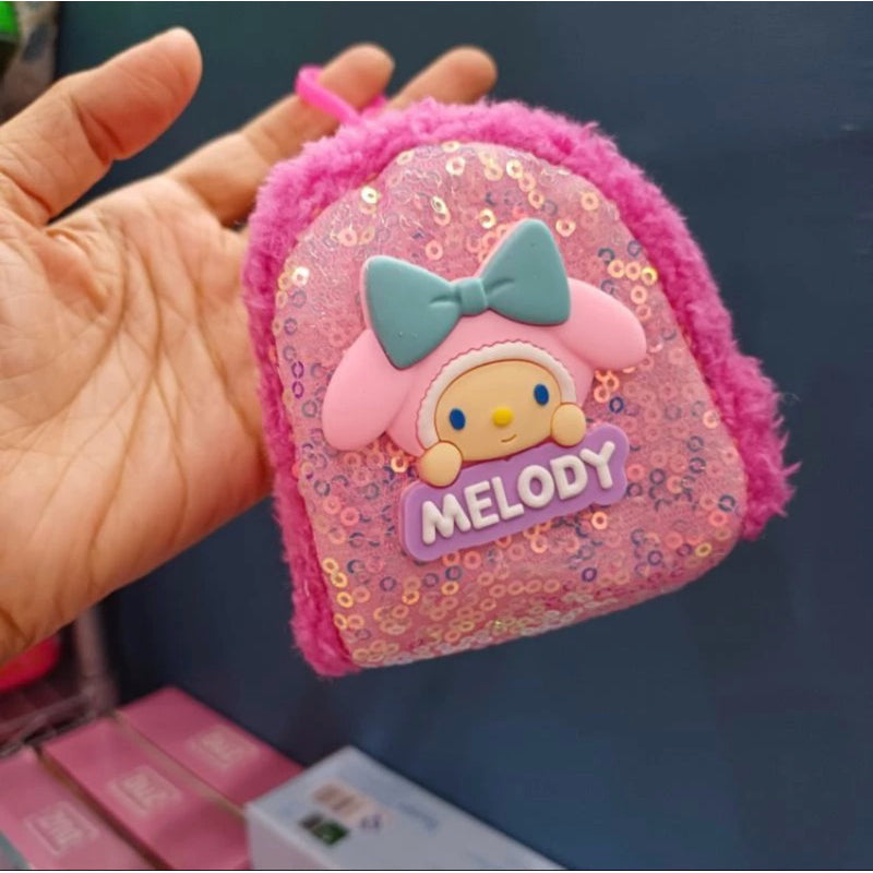Sanrio Theme Inspired Kuromi, Hello Kitty, My Melody, Cinnamoroll & Pompompurin Mini Backpack Style Sequence Bag Keychain With Fur Detail