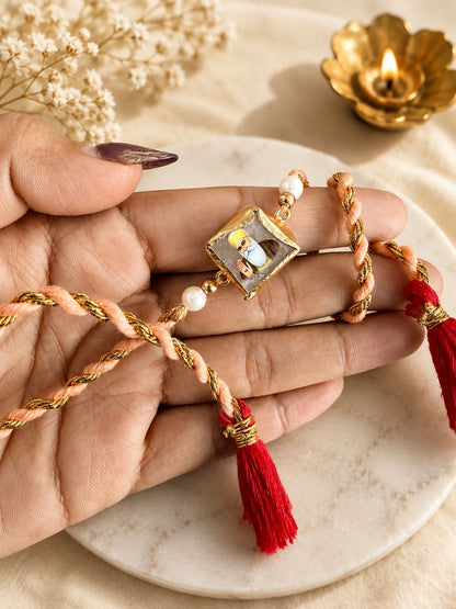 SB- 02 Guru Nanak Dev Ji & Guru Ji Natural Stone Rakhi | Premium Devotional Rakhi for Brother | Spiritual Rakhi 2026