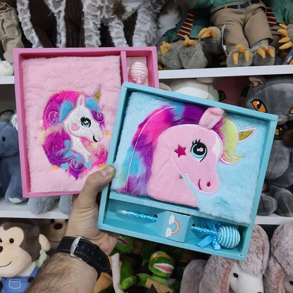 Unicorn Fur Sequin Diary with Designer Pen Gift Set – Perfect for Kids & Teens