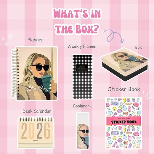 2026 Planner Combo Set – Diary, Weekly Planner, Desk Calendar,  Sticker Book & Bookmark | Cute Organiser Gift Set for Kids, Teens & Stationery Lovers India