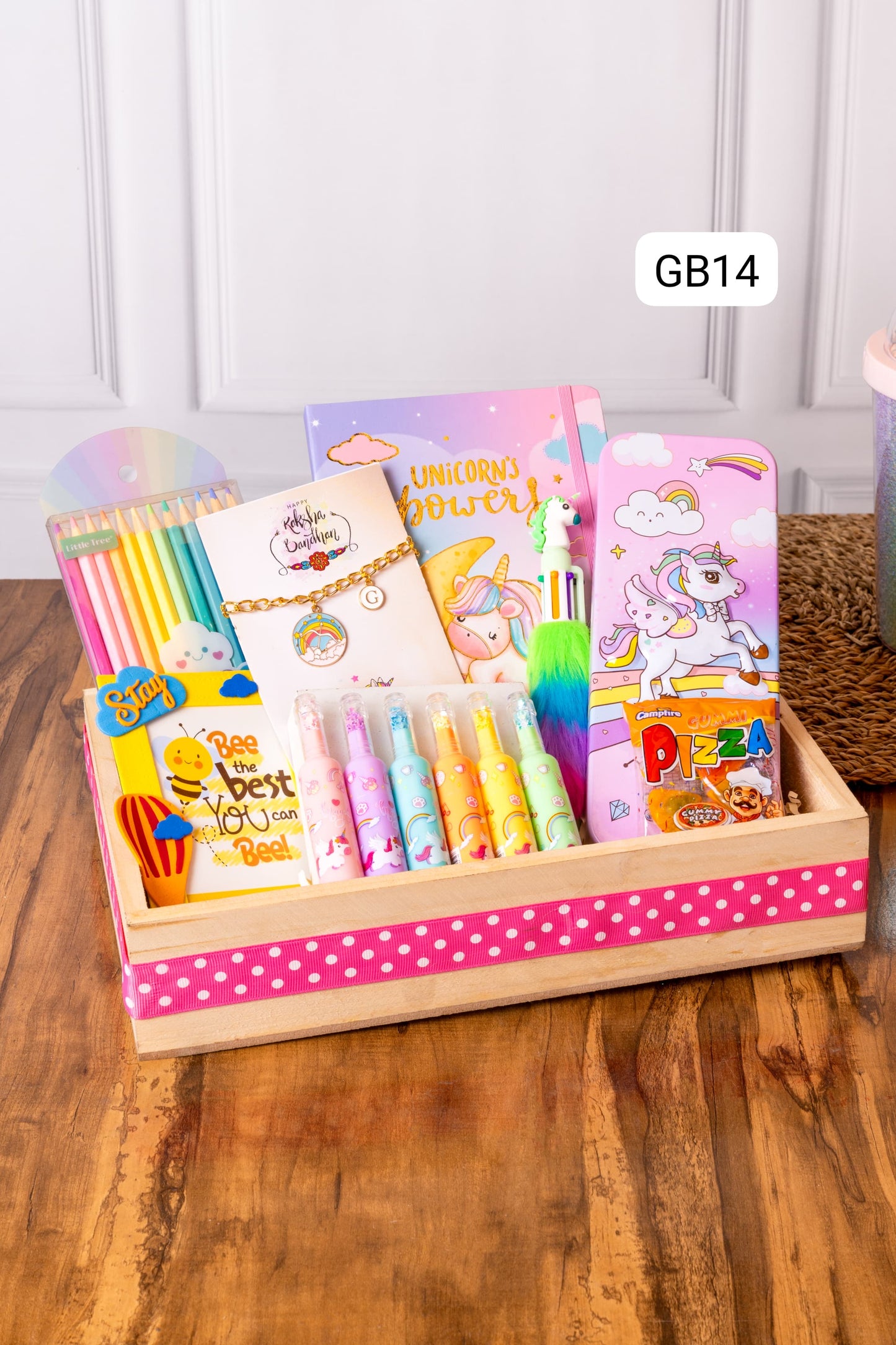 GB 13-16 Personalised Kids Theme Hampers with Diary, Stationery & Rakhi – Unicorn, Superhero, Mermaid, Space