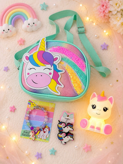 SKH- 01 Unicorn Rakhi Gift Hamper for Girls | Unicorn Sling Bag, Rakhi Bracelet, LED Lamp & Hair Accessories | Kids Rakhi Gift Combo 2026