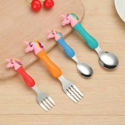 Peppa Pig/ Unicorn Cutlery Set (Set of 4) for Kids – Steel with Character Motifs