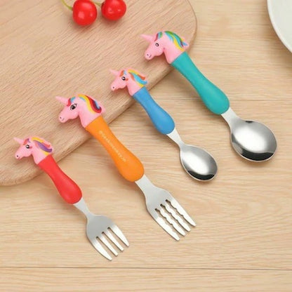 Peppa Pig/ Unicorn Cutlery Set (Set of 4) for Kids – Steel with Character Motifs