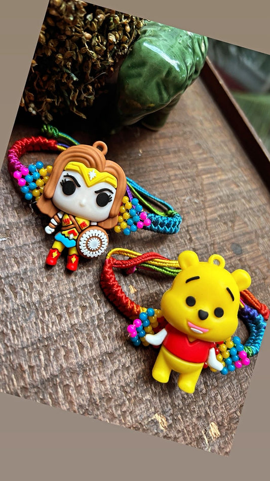 KN-20 Pooh & Superman Rakhi on Flexible Bracelets – Comfortable & Character-Themed Rakhis for Kids