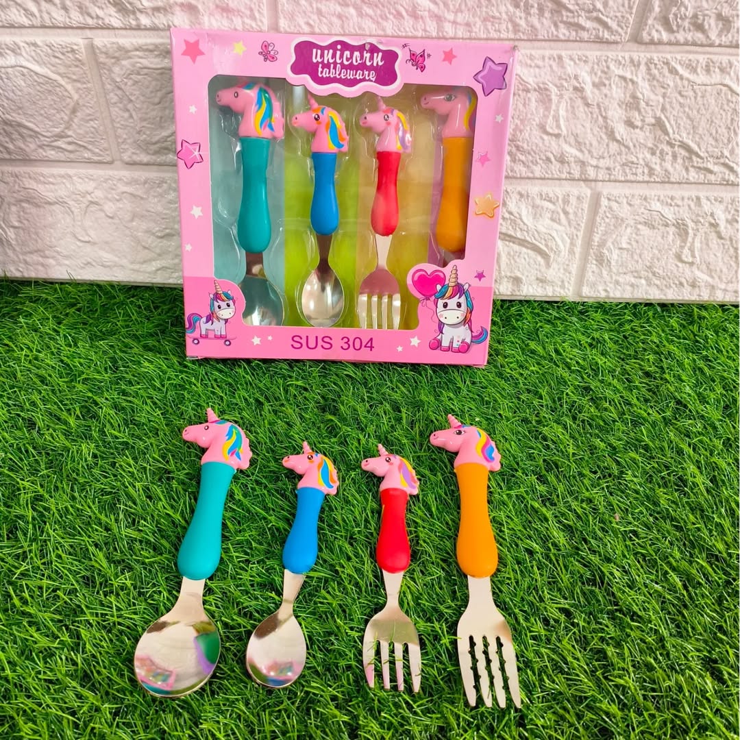 Peppa Pig/ Unicorn Cutlery Set (Set of 4) for Kids – Steel with Character Motifs