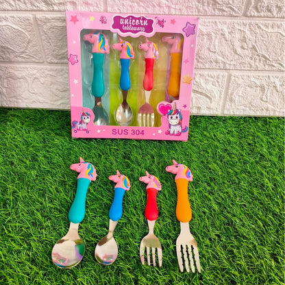 Peppa Pig/ Unicorn Cutlery Set (Set of 4) for Kids – Steel with Character Motifs