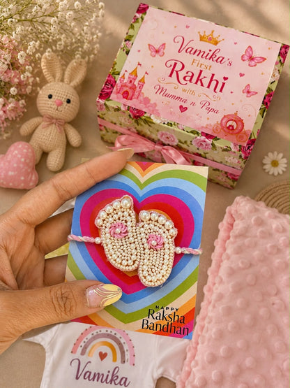 SBK- 02 Baby's First Rakhi Keepsake Hamper | Personalised Baby Gift Box with Baby Feet Rakhi | Baby Raksha Bandhan Gift 2026