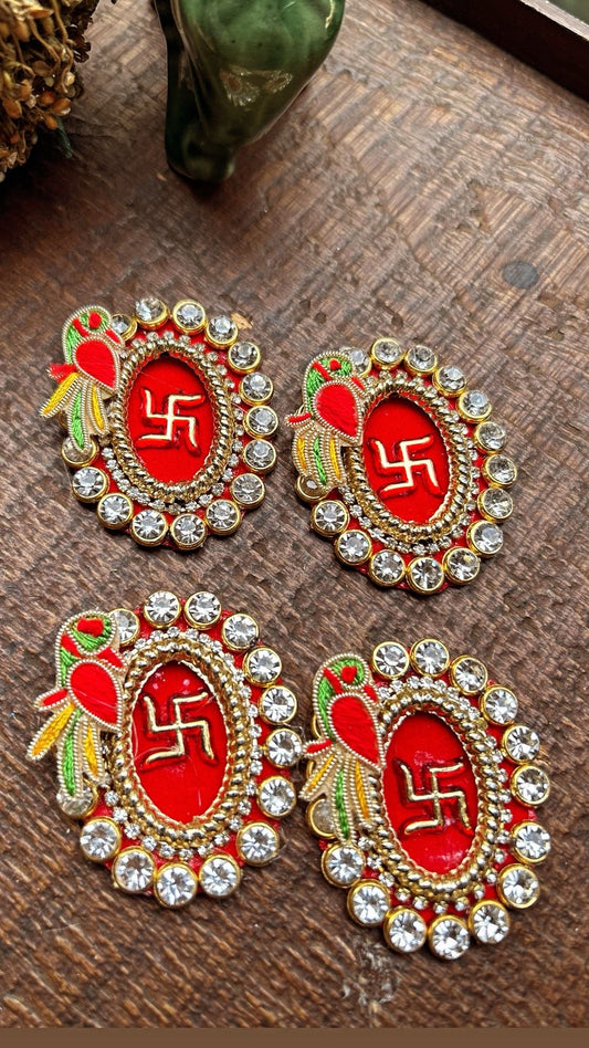 S N-02 Traditional Parrot, Swastik & Beads Soan Pair – Auspicious Handcrafted Door Décor for Rakshabandhan