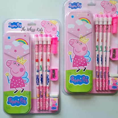 Peppa Pig Stationery Set for Kids with Metal Pencil Box, Pencils, Sharpener, and Eraser – Perfect for School & Gifting