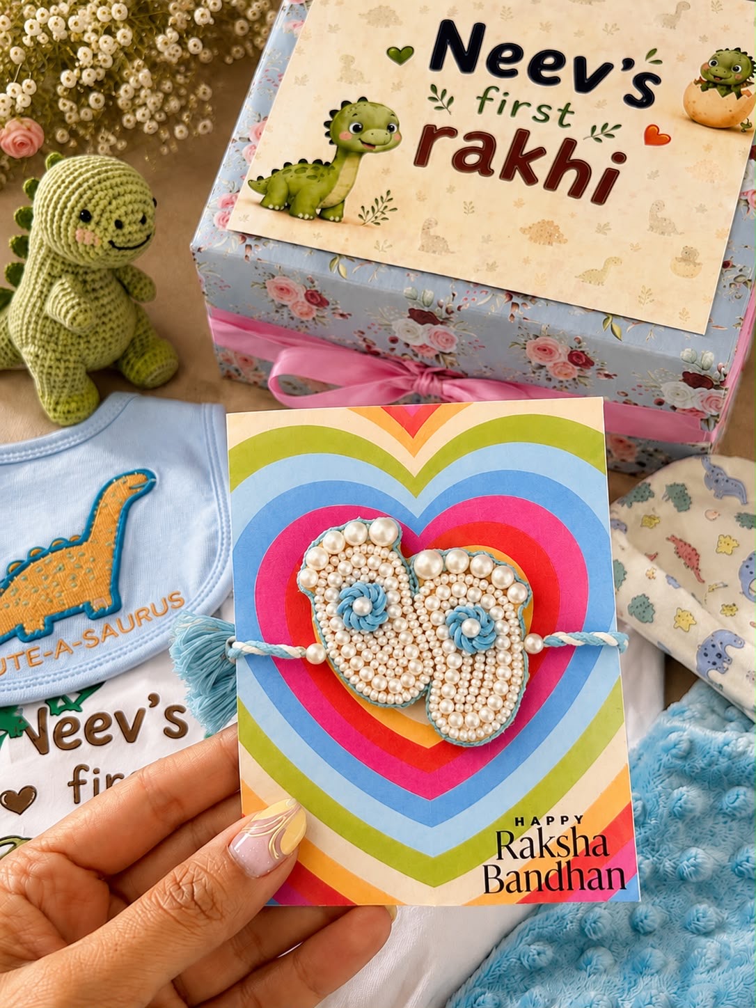 SBK- 02 Baby's First Rakhi Keepsake Hamper | Personalised Baby Gift Box with Baby Feet Rakhi | Baby Raksha Bandhan Gift 2026