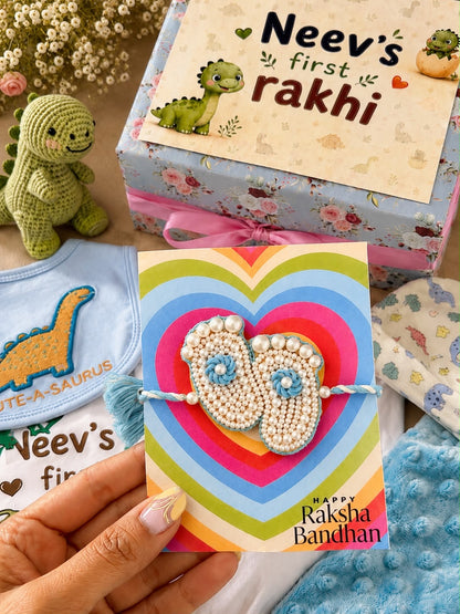 SBK- 02 Baby's First Rakhi Keepsake Hamper | Personalised Baby Gift Box with Baby Feet Rakhi | Baby Raksha Bandhan Gift 2026