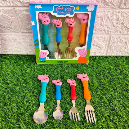 Peppa Pig/ Unicorn Cutlery Set (Set of 4) for Kids – Steel with Character Motifs