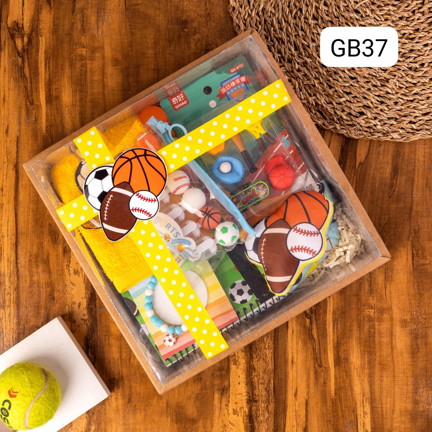 GB 37 ⚽ Personalised Football Box Hamper – Custom Pouch, Bracelet, Towel & Crazy Balls | Rakhi Gift for Boys