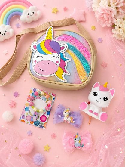 SKH- 01 Unicorn Rakhi Gift Hamper for Girls | Unicorn Sling Bag, Rakhi Bracelet, LED Lamp & Hair Accessories | Kids Rakhi Gift Combo 2026