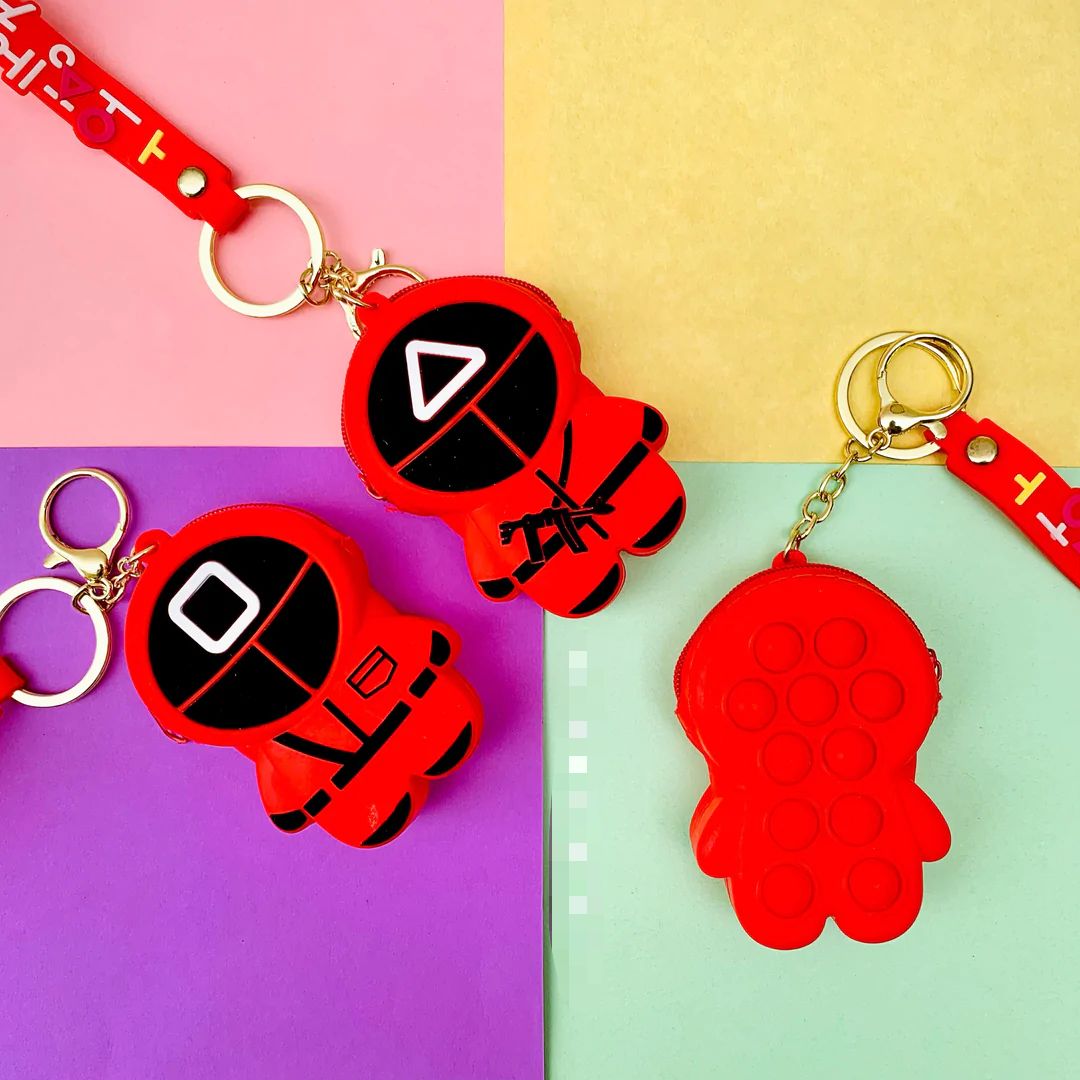 Squid Game Pop It Coin Pouch Keychain – Stress Relief Toy with Coin Holder for Kids and Adults