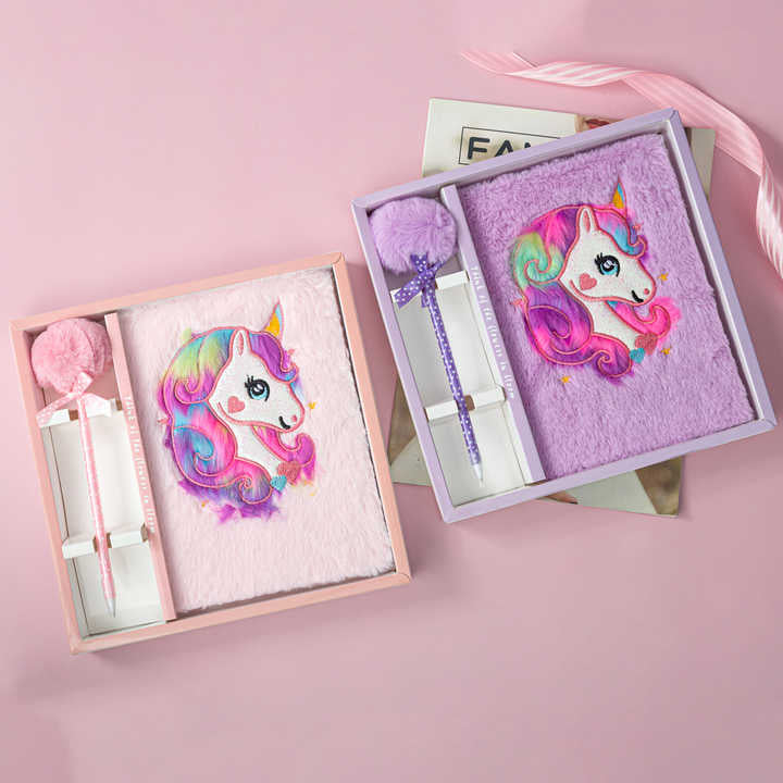 Unicorn Fur Sequin Diary with Designer Pen Gift Set – Perfect for Kids & Teens