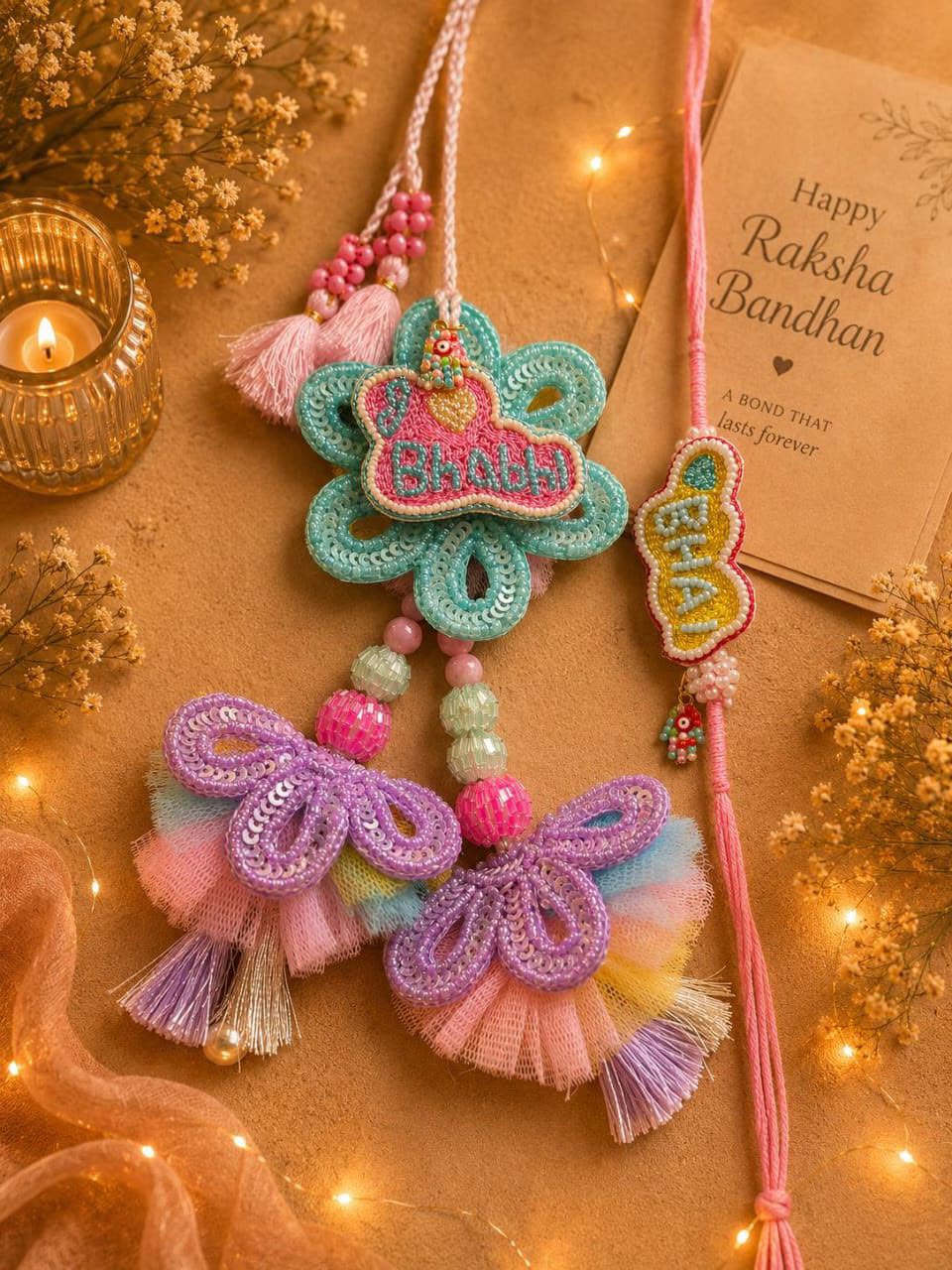 Colourful Embroidered Bhai Bhabhi Rakhi Lumba Set | Personalized Style Designer Rakhi | Handmade Rakhi 2026