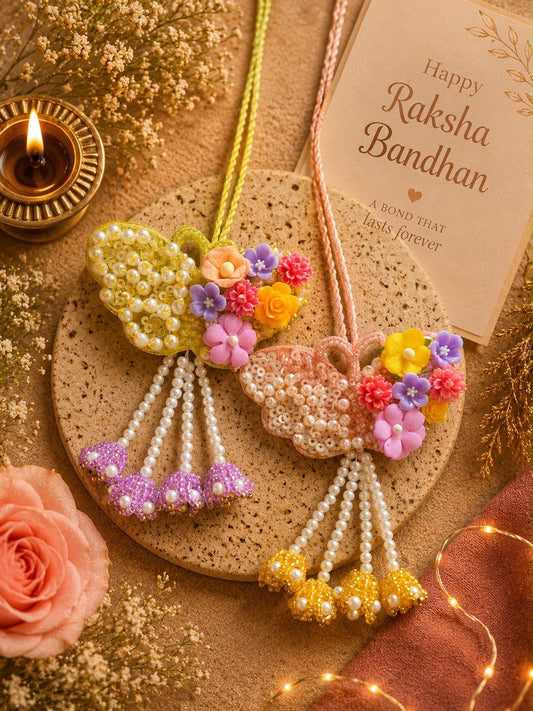 Cute Dainty Butterfly Lumba | Pastel Butterfly Lumba Rakhi for Bhabhi & Girls | Pearl Crystal Lumba 2026