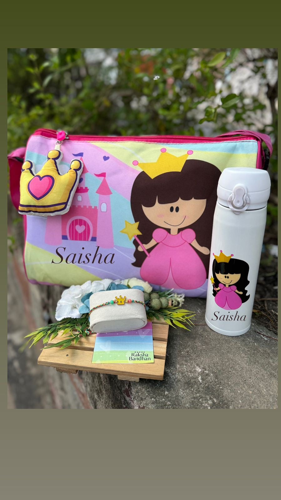 Customised Rakhi Gift Hamper with Name Bottle & Duffle Bag