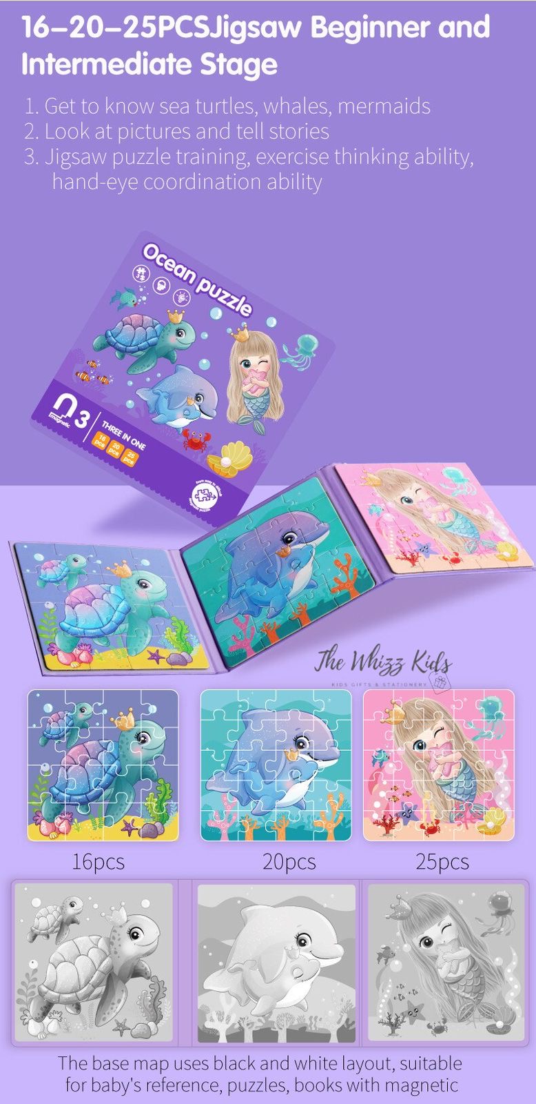 New Magnetic 3-in-1 Puzzles Book – Animal, Vehicle, Ocean, Car Theme
