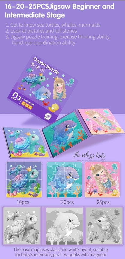 New Magnetic 3-in-1 Puzzles Book – Animal, Vehicle, Ocean, Car Theme