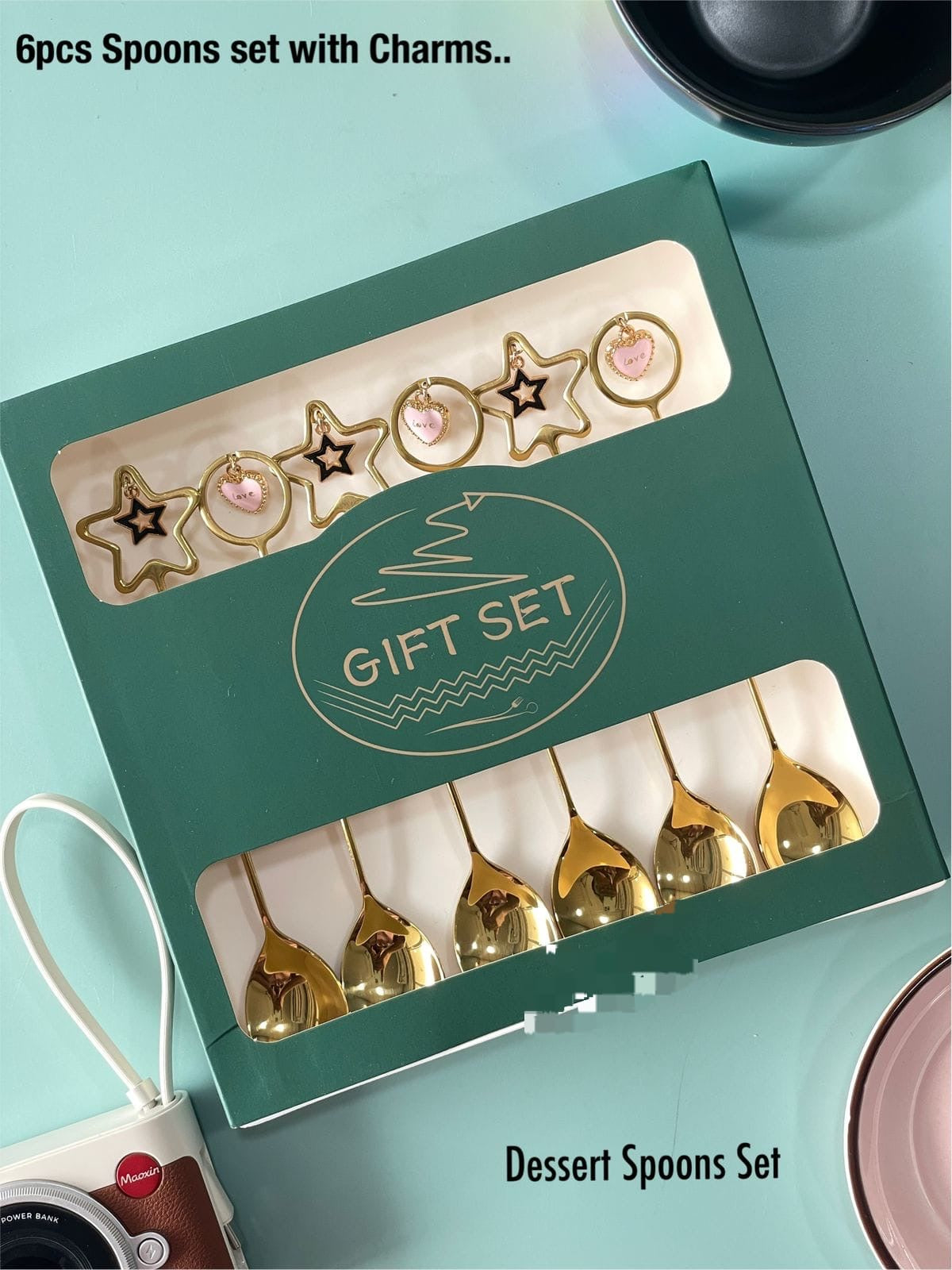 Christmas Special Stainless Steel Charms Spoon Set in Elegant Gift Box (Set of 6)