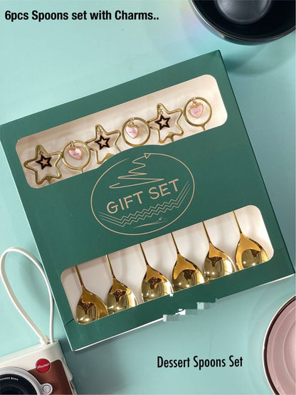 Christmas Special Stainless Steel Charms Spoon Set in Elegant Gift Box (Set of 6)