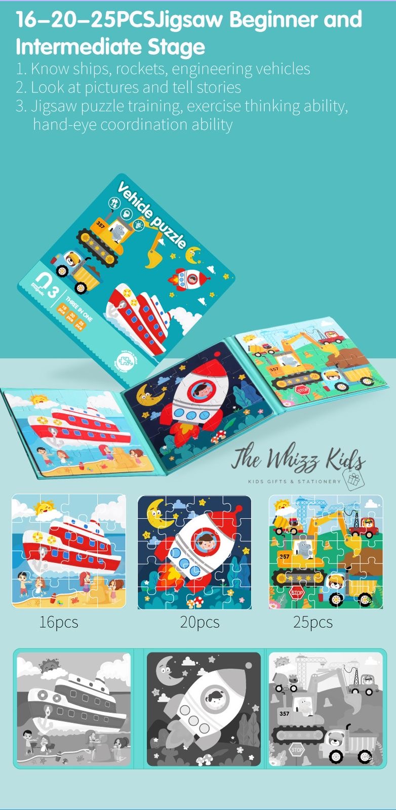 New Magnetic 3-in-1 Puzzles Book – Animal, Vehicle, Ocean, Car Theme
