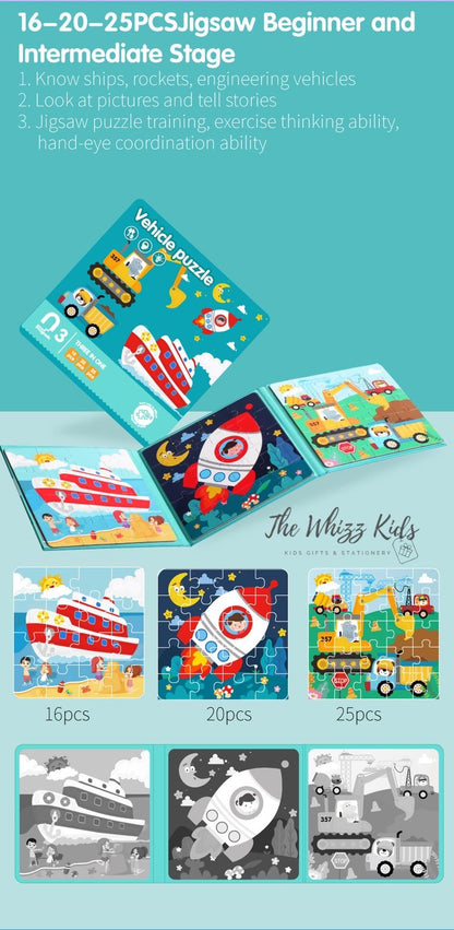 New Magnetic 3-in-1 Puzzles Book – Animal, Vehicle, Ocean, Car Theme