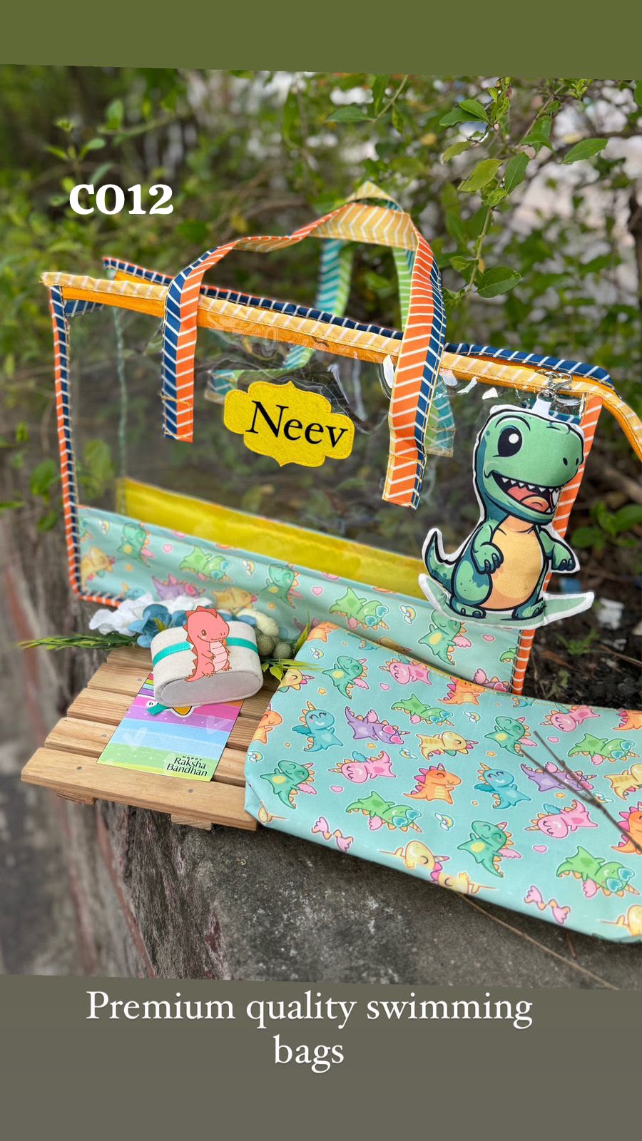 SKH- 03 Personalised Swimming Bag with Rakhi Gift Combo | Kids Rakhi Gift Hamper | Unicorn, Mermaid, Dino & Beach Themes