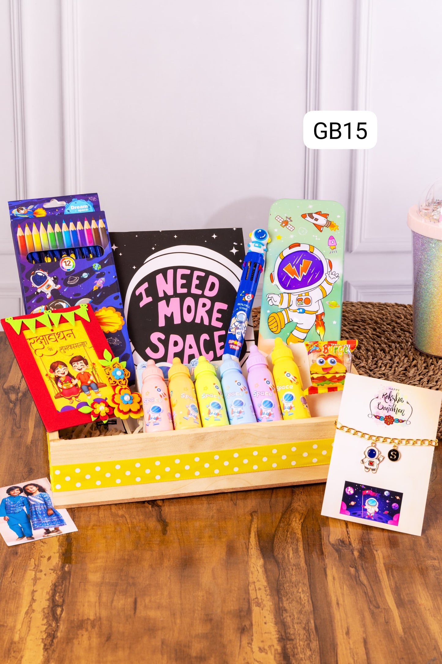 GB 13-16 Personalised Kids Theme Hampers with Diary, Stationery & Rakhi – Unicorn, Superhero, Mermaid, Space