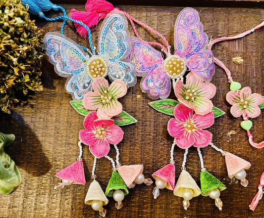 N-15 Hand-Embroidered Floral Lumba Rakhi – With Reusable Hair Clip for Bhabhi