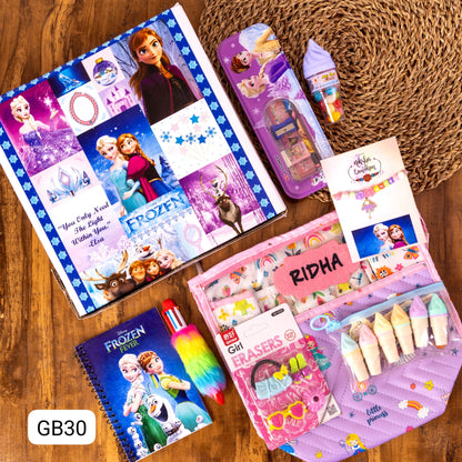 GB 28-32 Personalised Kids Rakhi Theme Box Hamper with Pouch, Diary, Rakhi & Stationery | Return Gift for Boys & Girls