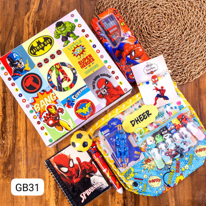 GB 28-32 Personalised Kids Rakhi Theme Box Hamper with Pouch, Diary, Rakhi & Stationery | Return Gift for Boys & Girls