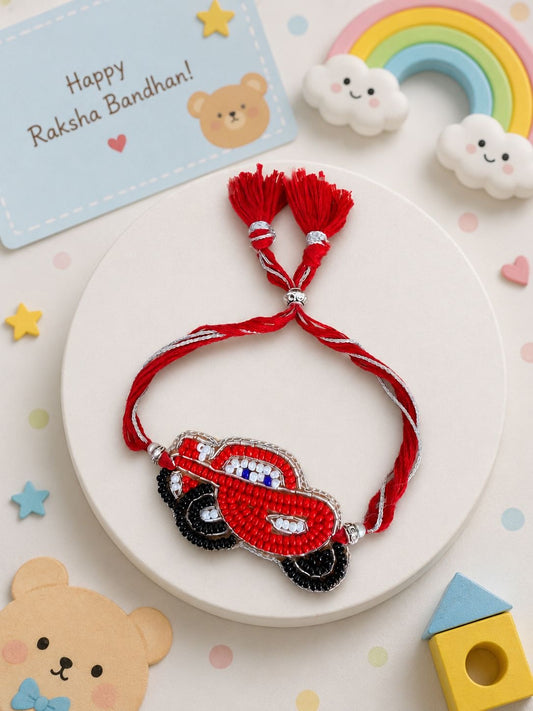 SK- 06 Handcrafted Car & Ice Cream Kids Rakhi Gift Box | Red Car & Pink Ice Cream Rakhi for Little Brothers | Raksha Bandhan 2026