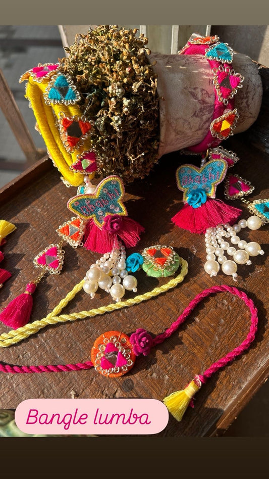 N-19 Colourful Bangle-Style Lumba & Matching Handwork Rakhi Set – Designer Bhai Bhabhi Rakhi Combo