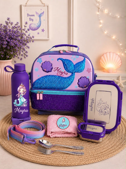 SHM- 002 Personalized School Essentials Gift Hamper with Rakhi | Custom Lunch Bag, Bottle, Lunch Box & Napkin | Raksha Bandhan 2026