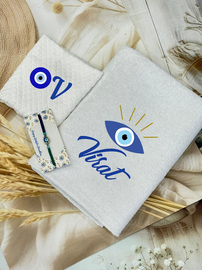 SHM- 024 Personalized Cotton Towel with Matching Charm Rakhi | Custom Name Gift Combo | Raksha Bandhan 2026