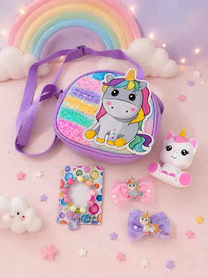 SKH- 01 Unicorn Rakhi Gift Hamper for Girls | Unicorn Sling Bag, Rakhi Bracelet, LED Lamp & Hair Accessories | Kids Rakhi Gift Combo 2026