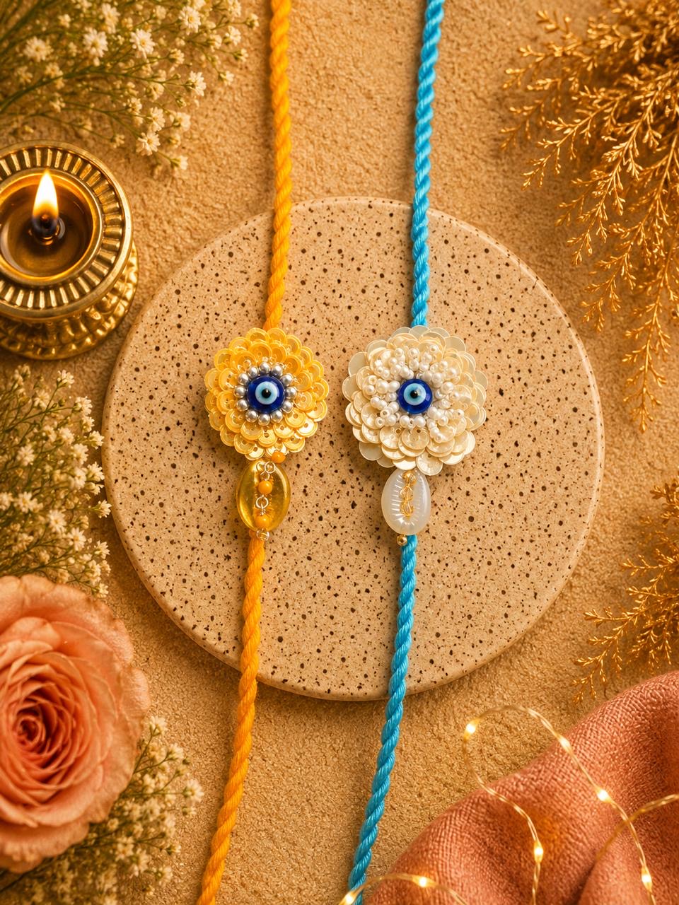 Hand Embroidered Evil Eye Rakhi for Brother | Sequin Designer Rakhi | Protective Rakhi for Bhai 2026