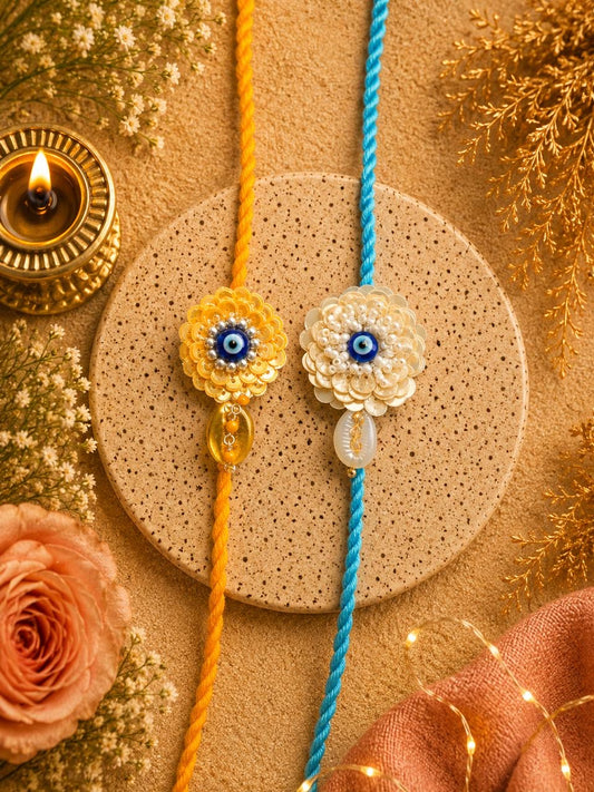 Hand Embroidered Evil Eye Rakhi for Brother | Sequin Designer Rakhi | Protective Rakhi for Bhai 2026