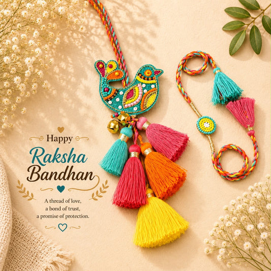 Handcrafted Bird Bhai Bhabhi Rakhi & Lumba Set | Designer Couple Rakhi Set | Raksha Bandhan 2026
