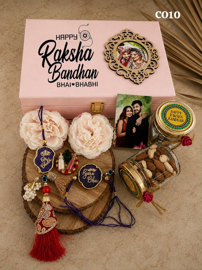 Luxury Agate Stone Rakhi Lumba Gift Hamper | Velvet Trunk with Dry Fruits, Chocolates & Fridge Magnet | Raksha Bandhan 2026
