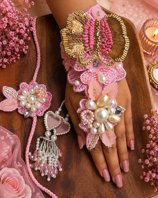 Luxury Handcrafted Bracelet Rakhi Set for Bhai Bhabhi | Premium Designer Floral Rakhi Lumba with Pearl & Crystal Detailing