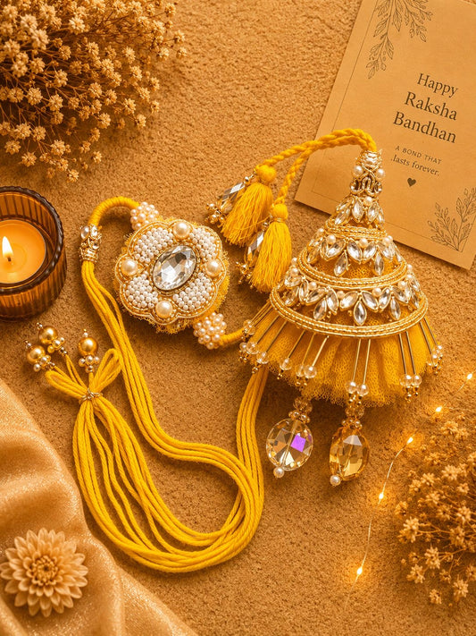 Premium Heavy Gota Lumba Rakhi Set | Traditional Crystal Rakhi for Bhai Bhabhi | Luxury Rakhi Set 2026
